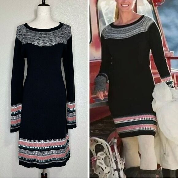 Athleta Cashmere Blend Fair Isle Knit Sweater Midi Dress - Picture 1 of 12